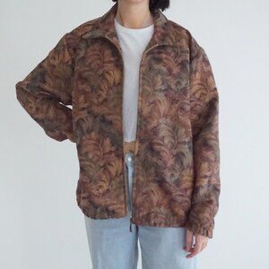 Vintage BonWorth Brown Abstract Leaf Zip Jacket Eclectic Tapestry Grandpa M